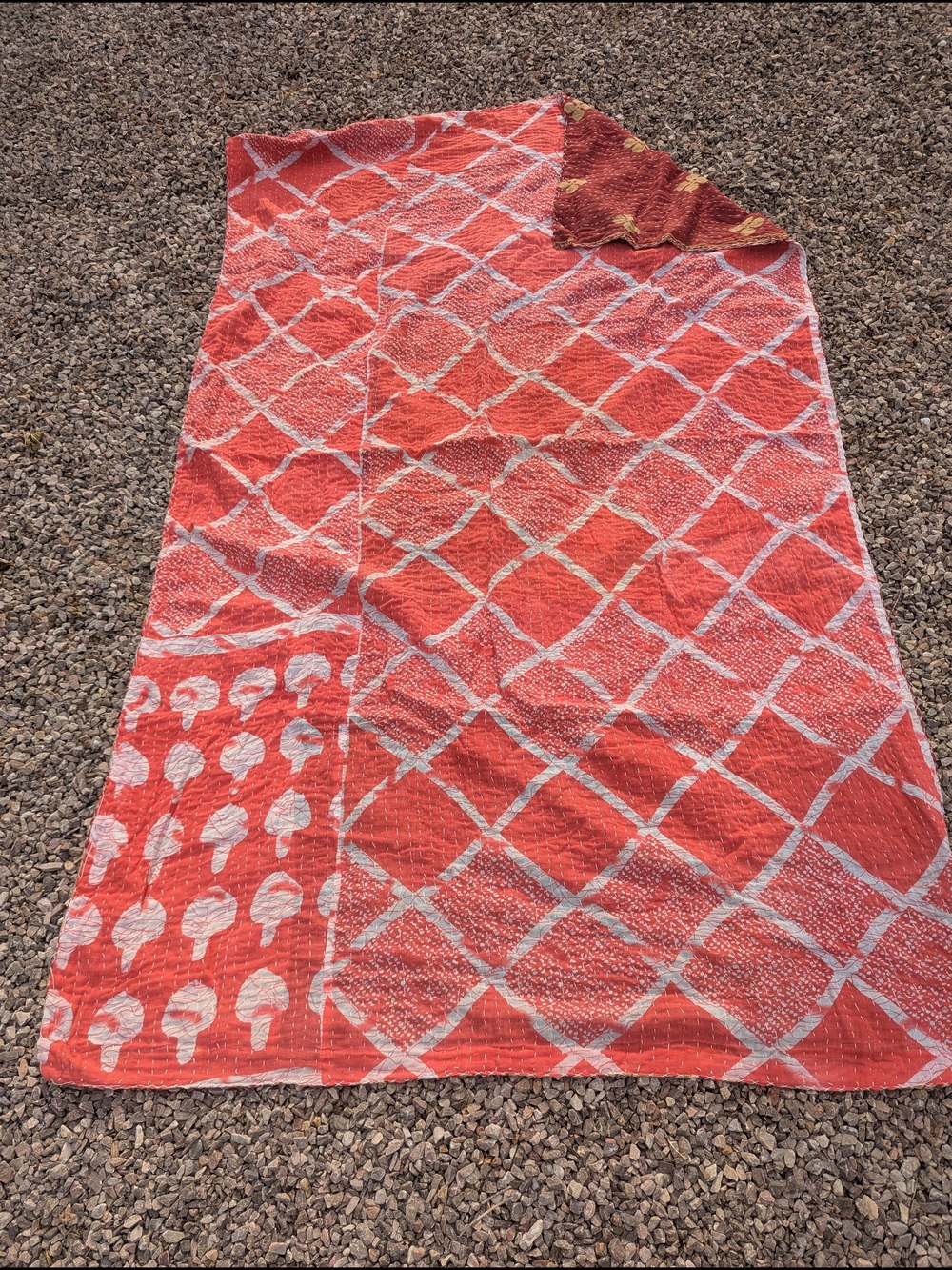 Coral Patterned Kantha Throw Quilt